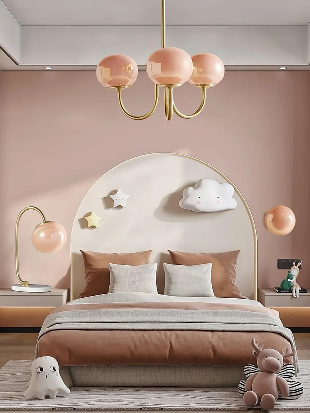Art Deco Chandelier with Spherical Lampshades
