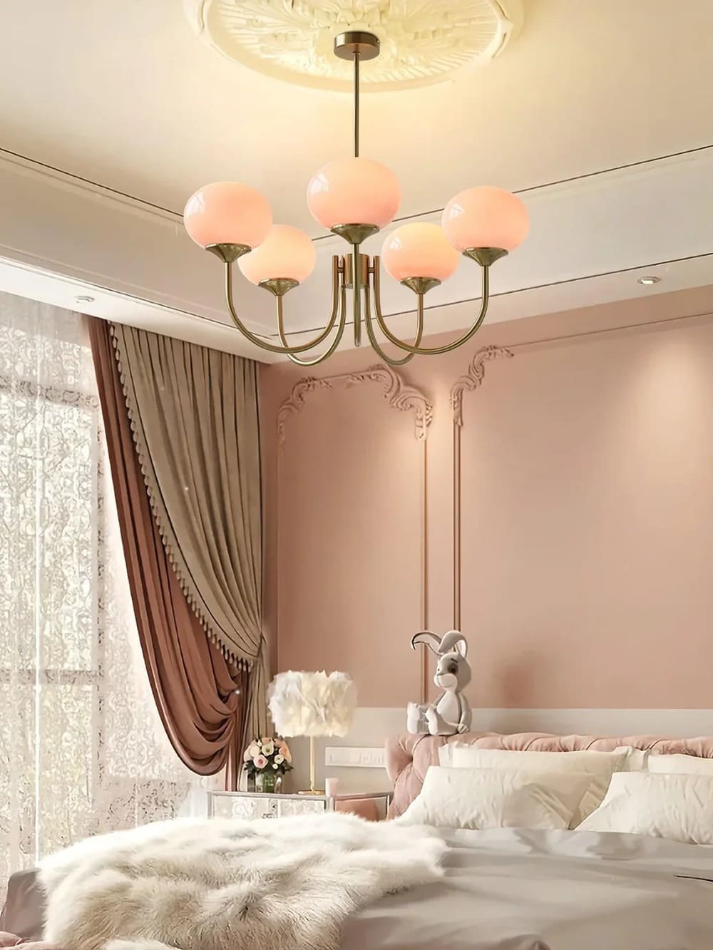 Art Deco Chandelier with Spherical Lampshades