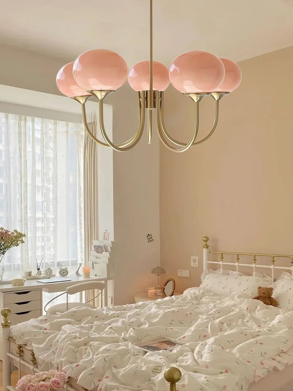 Art Deco Chandelier with Spherical Lampshades