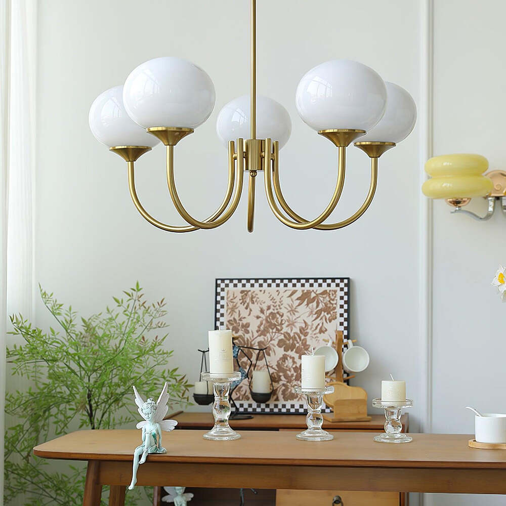 Art Deco Chandelier with Spherical Lampshades