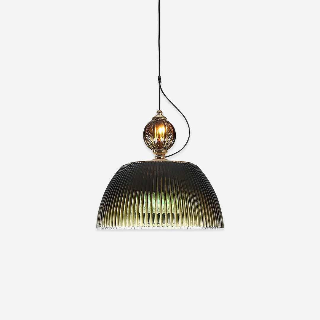 Vintage Ribbed Bowl Pendant Lamp with Spherical-Top