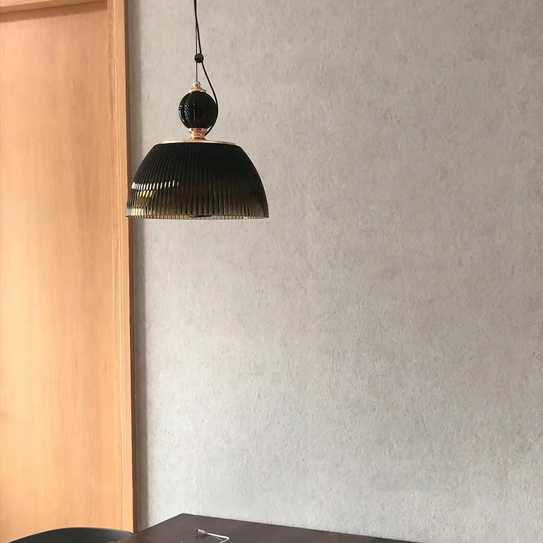 Vintage Ribbed Bowl Pendant Lamp with Spherical-Top