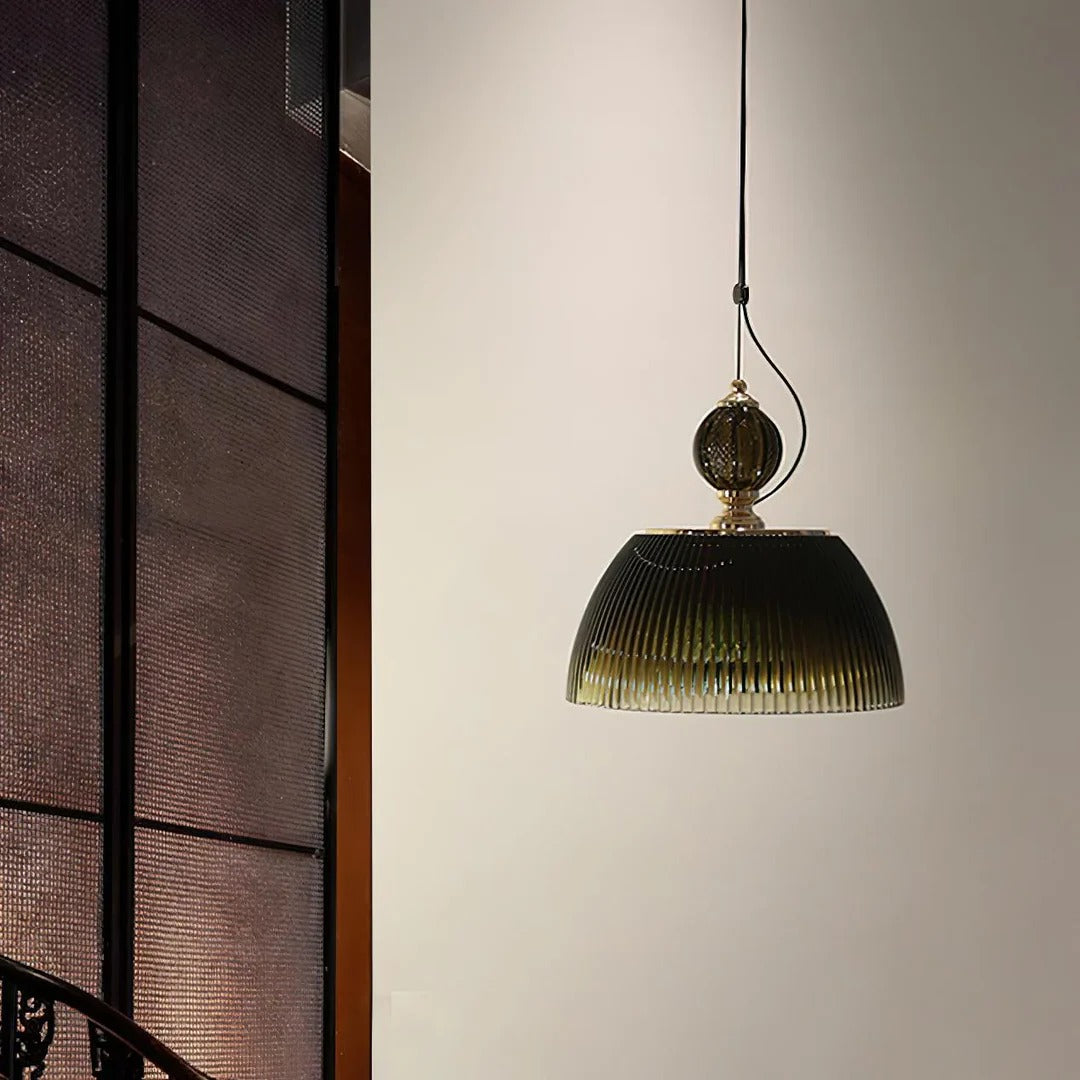 Vintage Ribbed Bowl Pendant Lamp with Spherical-Top