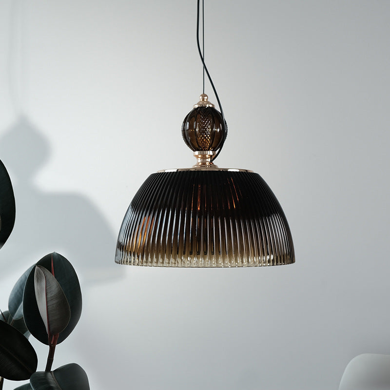 Vintage Ribbed Bowl Pendant Lamp with Spherical-Top