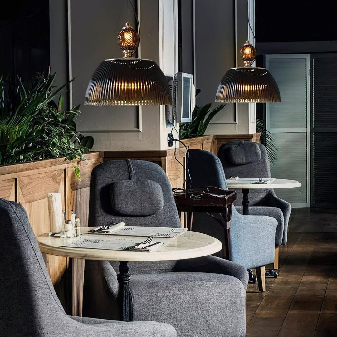 Vintage Ribbed Bowl Pendant Lamp with Spherical-Top