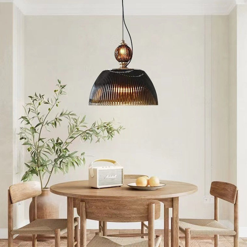 Vintage Ribbed Bowl Pendant Lamp with Spherical-Top