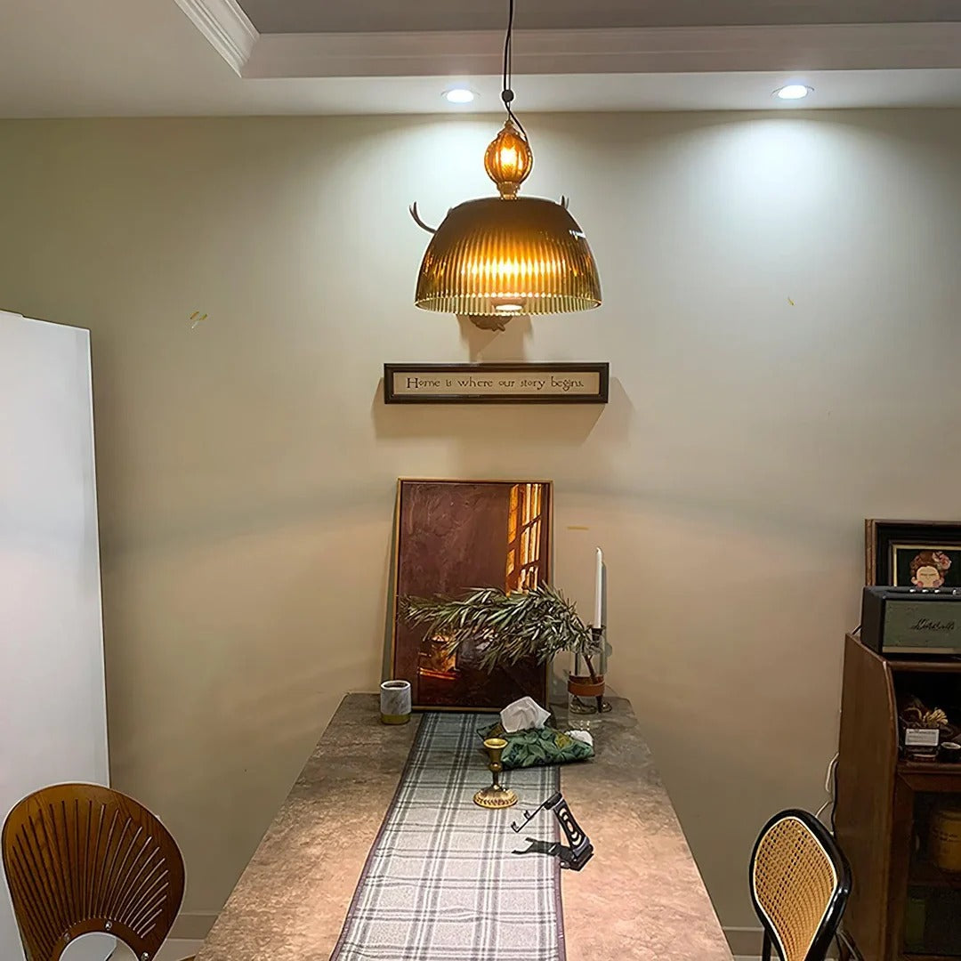 Vintage Ribbed Bowl Pendant Lamp with Spherical-Top
