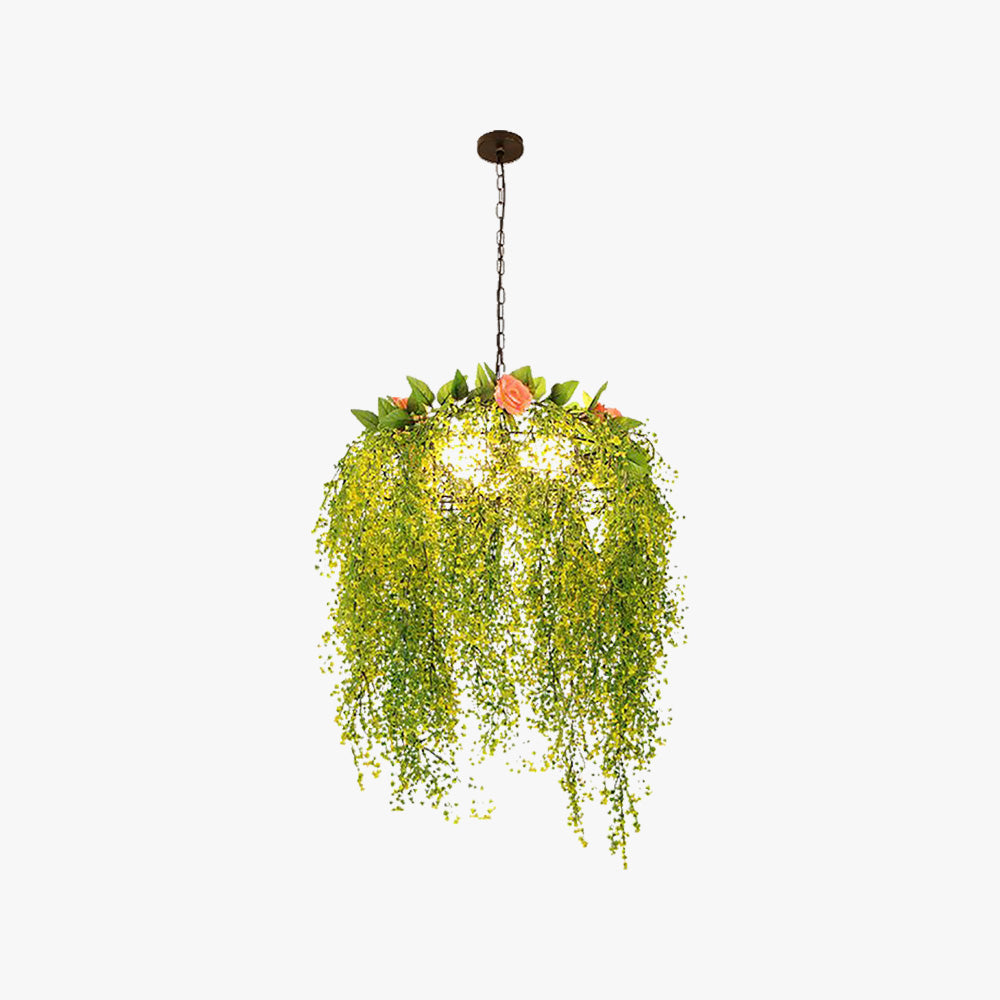 Boho Circular Pendant Lamp with Suspended Foliage