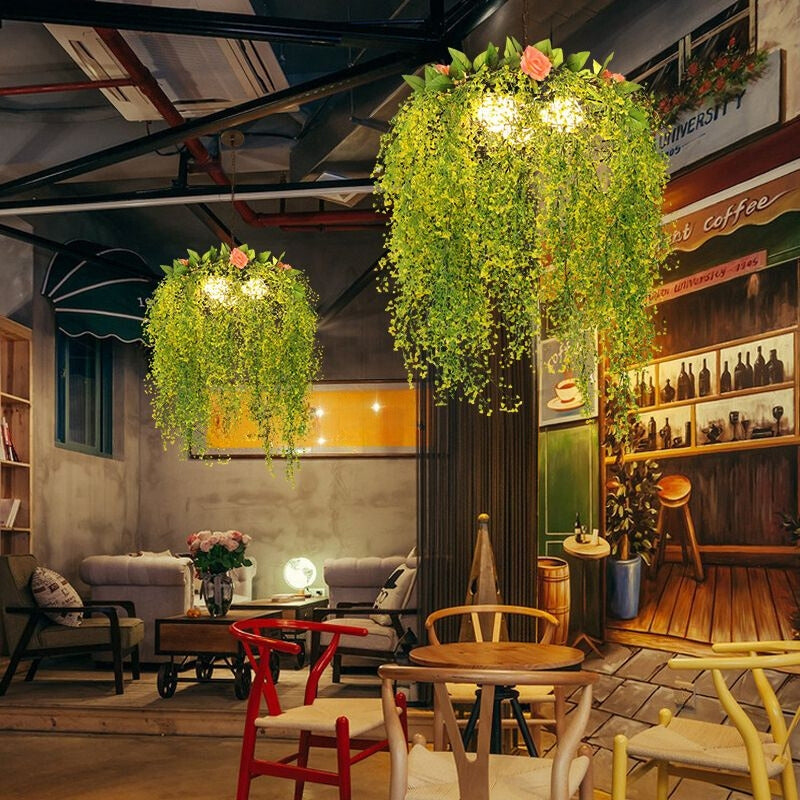 Boho Circular Pendant Lamp with Suspended Foliage