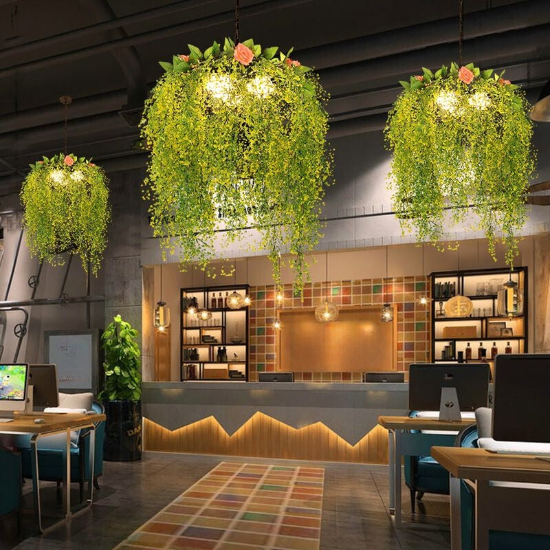 Boho Circular Pendant Lamp with Suspended Foliage