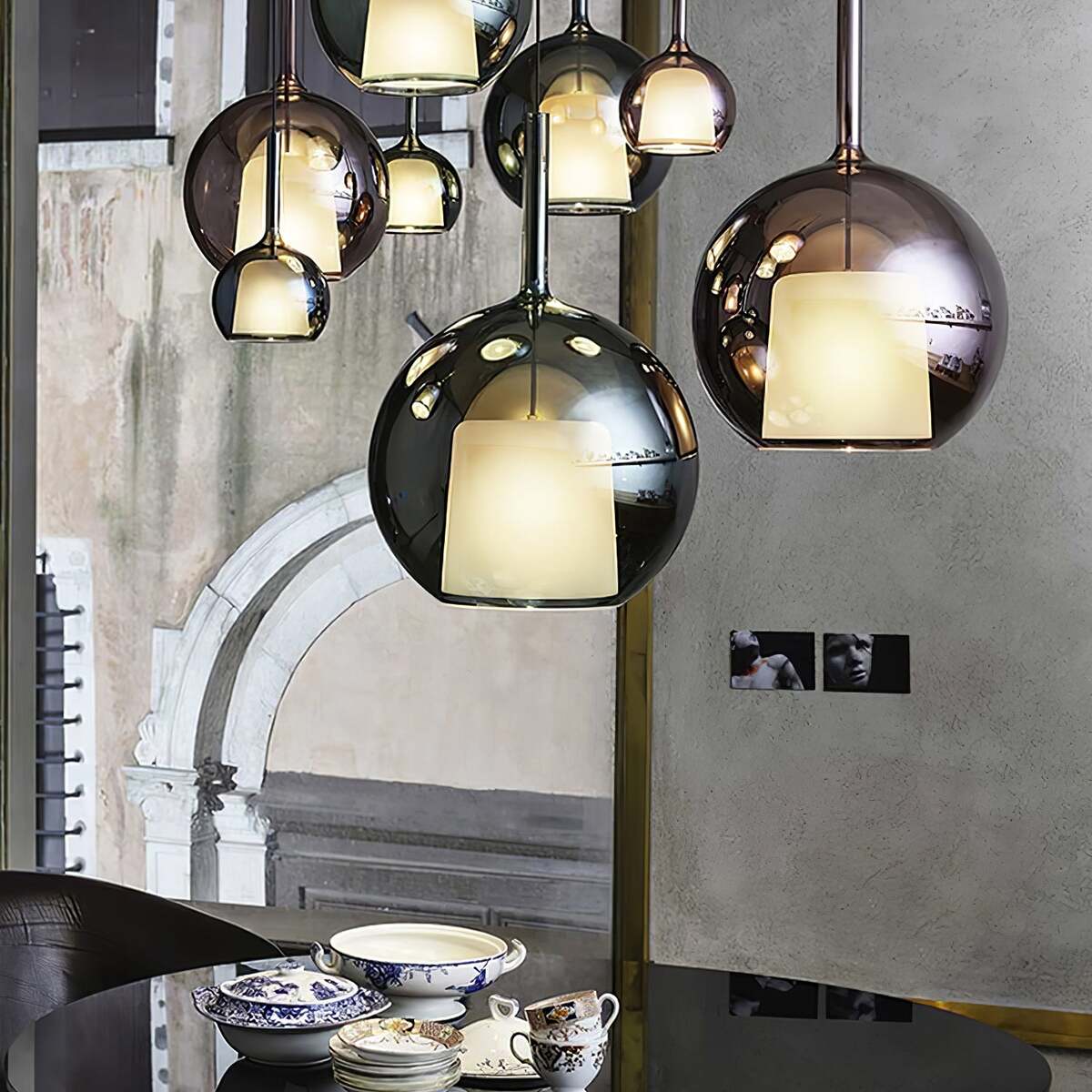 Minimalist Spherical Pendant Light With Cylindrical Top