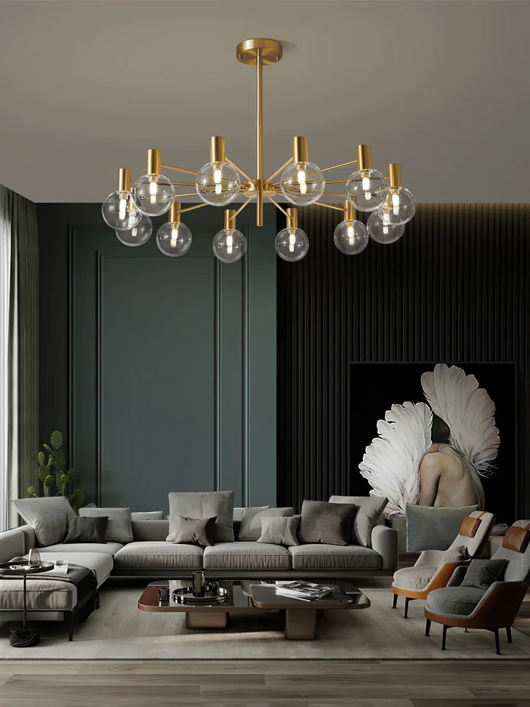 Mid-Century Modern Chandelier with Copper Finish