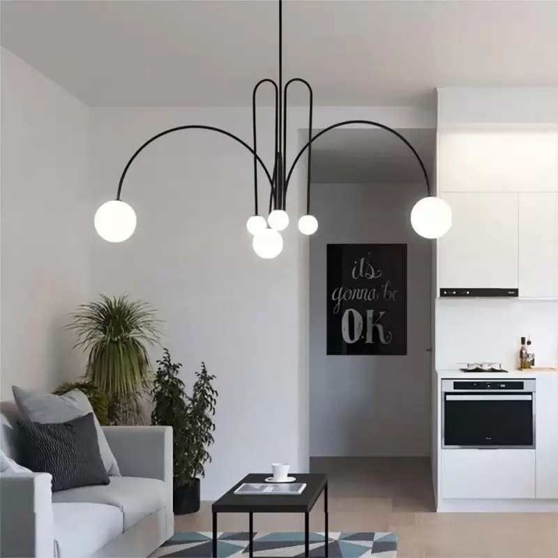 Sleek Modern Chandelier & Glass Shades Elegance