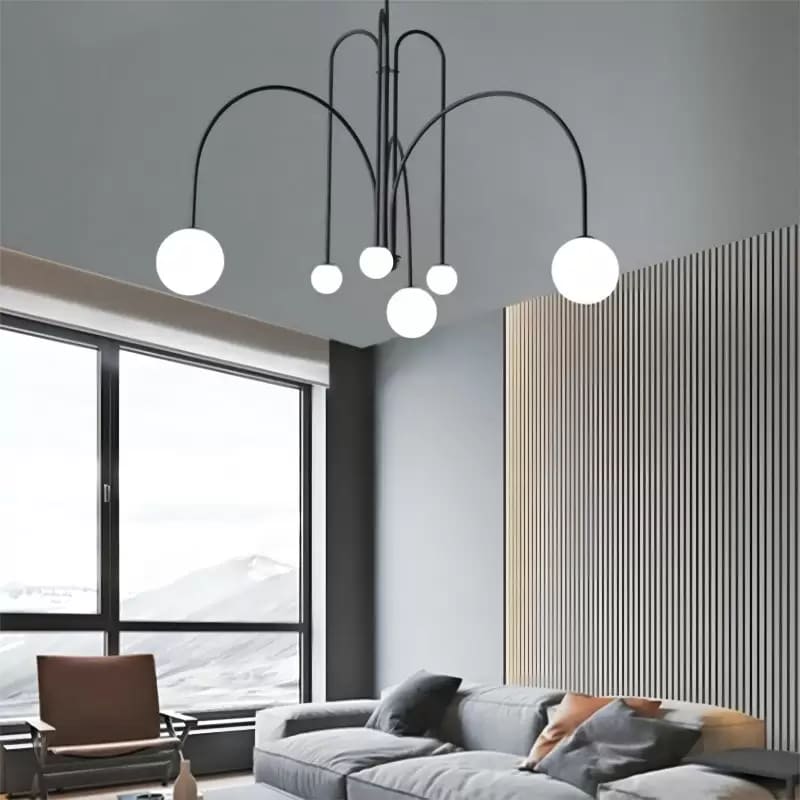 Sleek Modern Chandelier & Glass Shades Elegance
