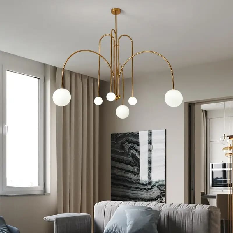 Sleek Modern Chandelier & Glass Shades Elegance