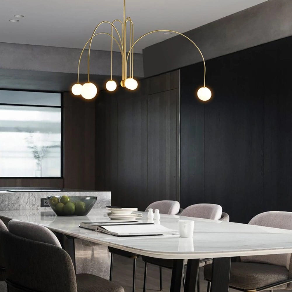 Sleek Modern Chandelier & Glass Shades Elegance
