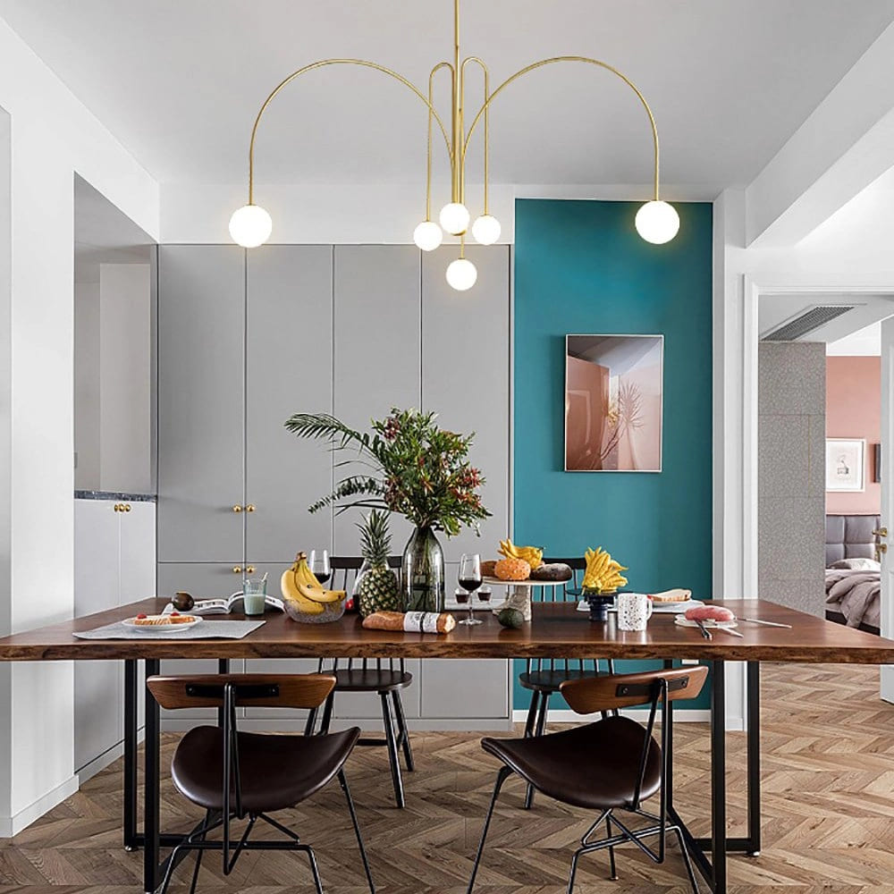 Sleek Modern Chandelier & Glass Shades Elegance