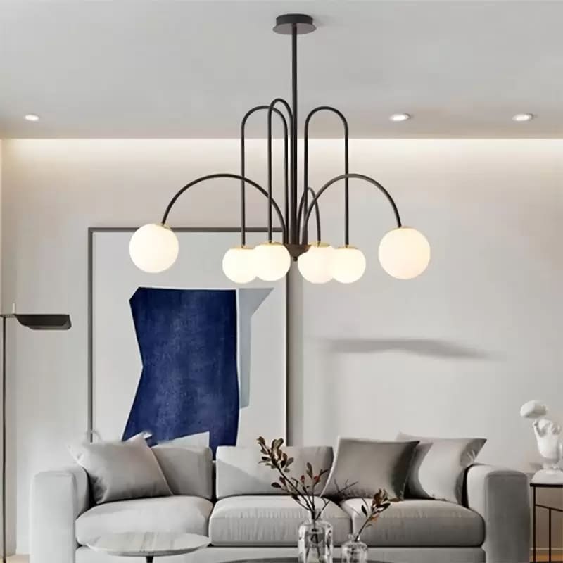 Sleek Modern Chandelier & Glass Shades Elegance