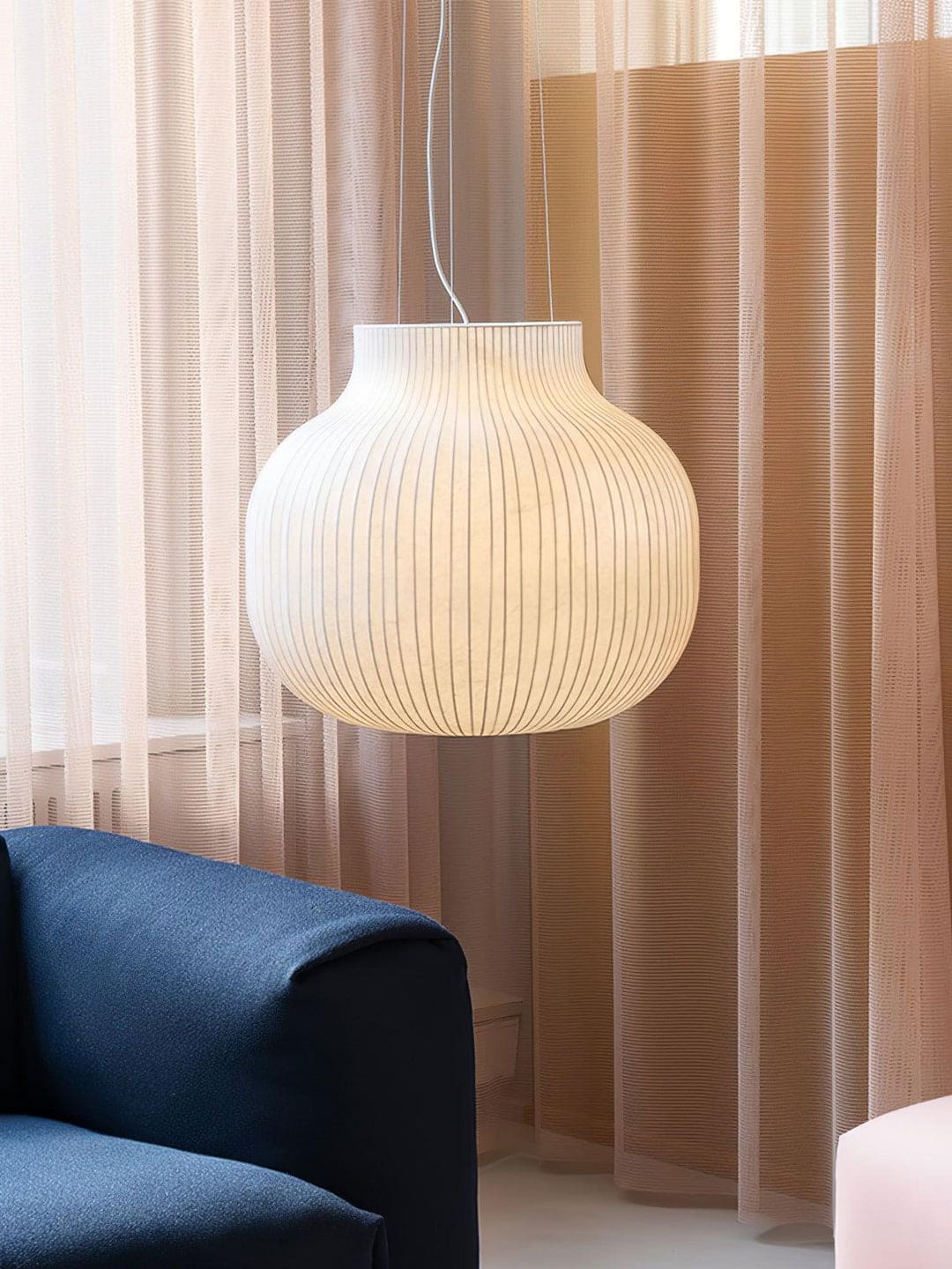 Minimalist Bulbous Pendant Light with Vertical Lines