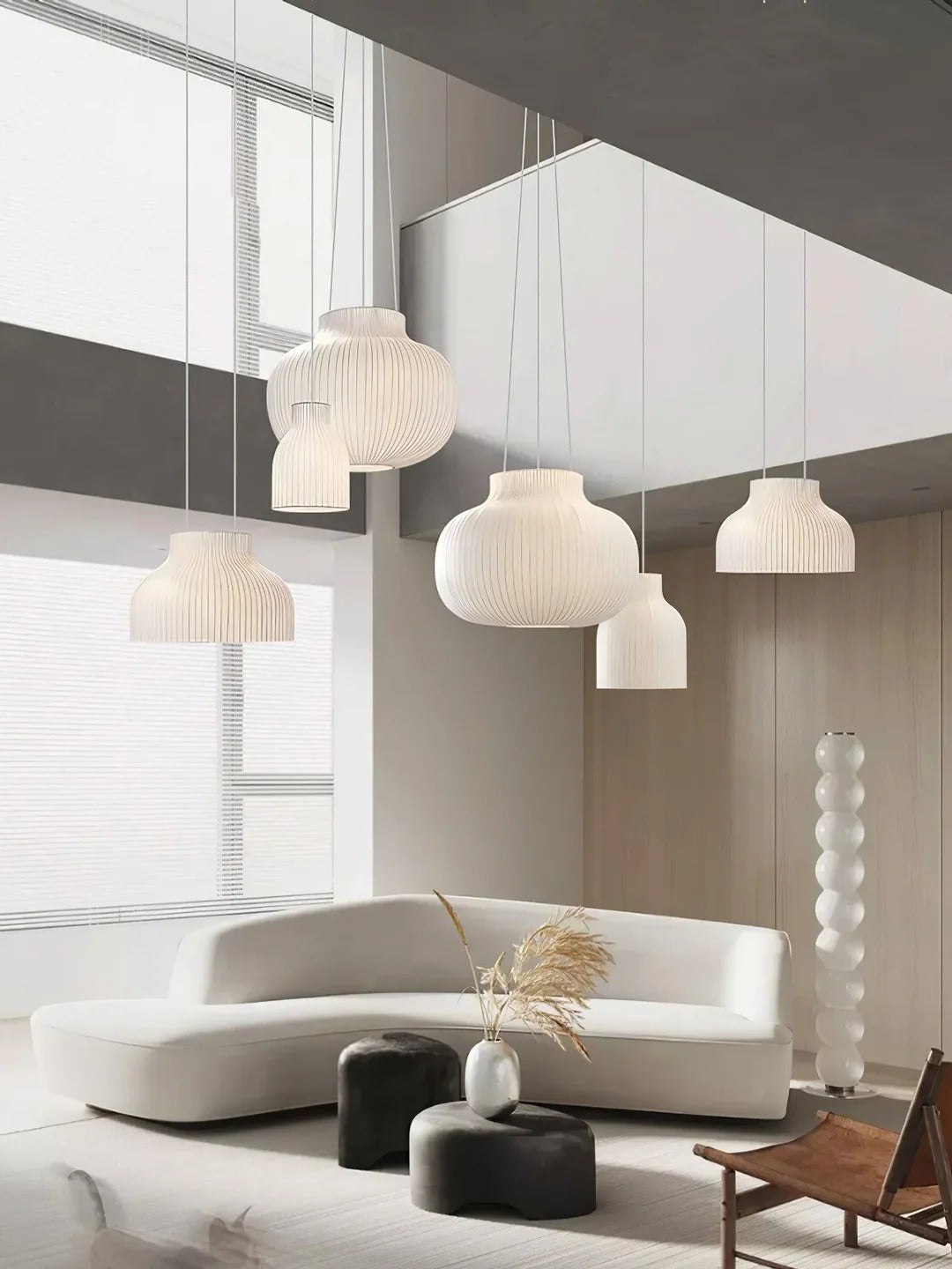 Minimalist Bulbous Pendant Light with Vertical Lines