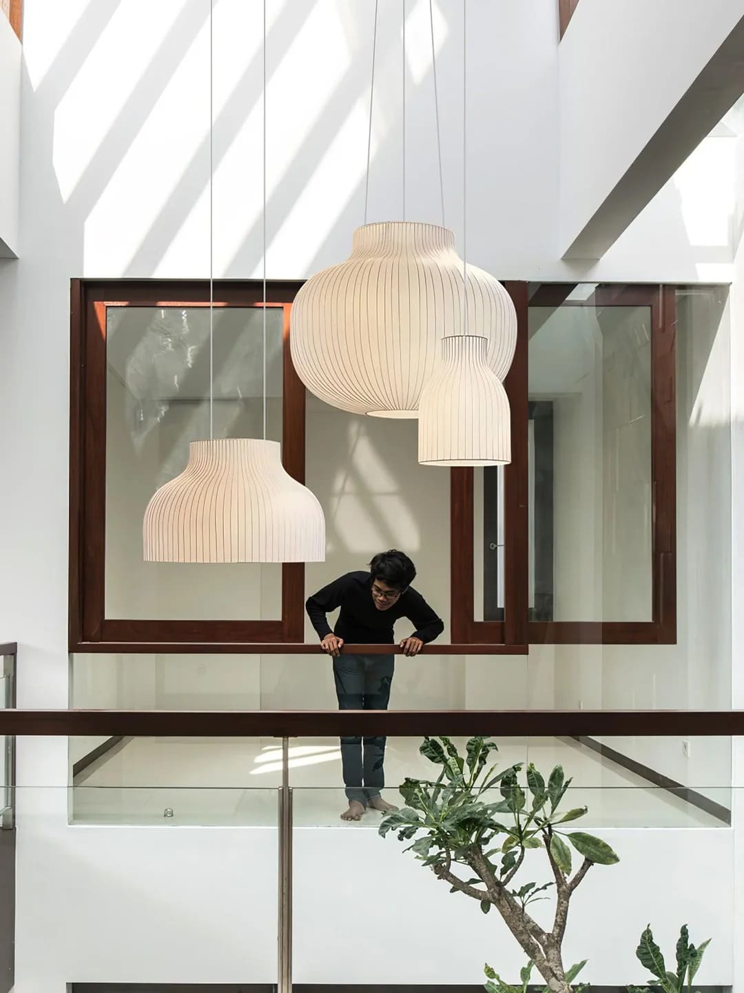 Minimalist Bulbous Pendant Light with Vertical Lines