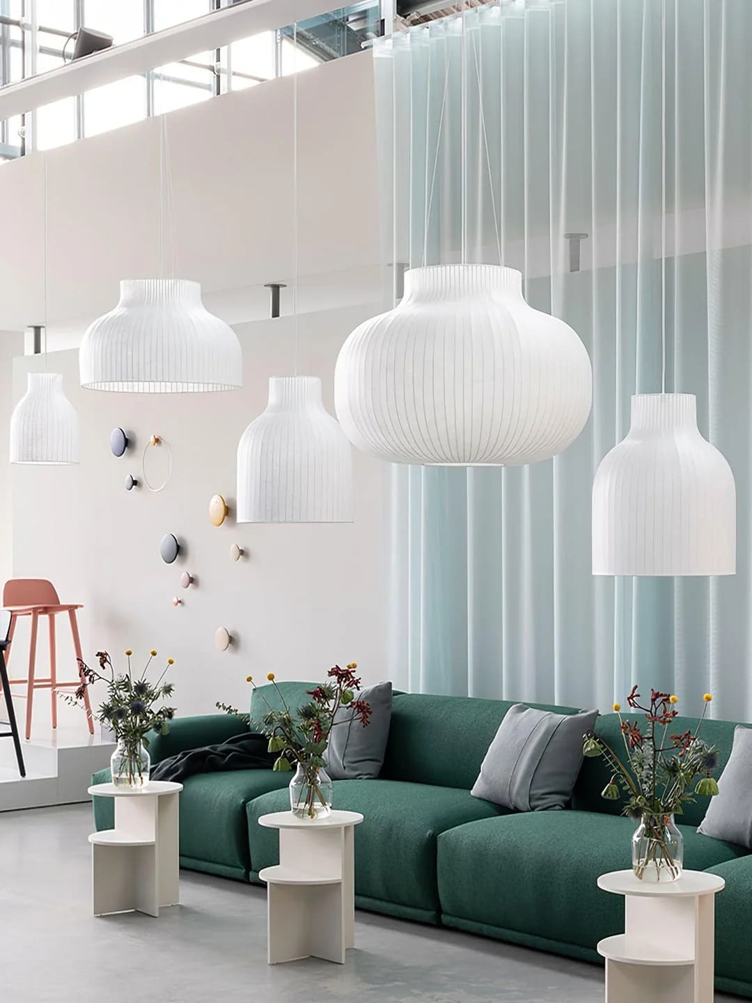 Minimalist Bulbous Pendant Light with Vertical Lines