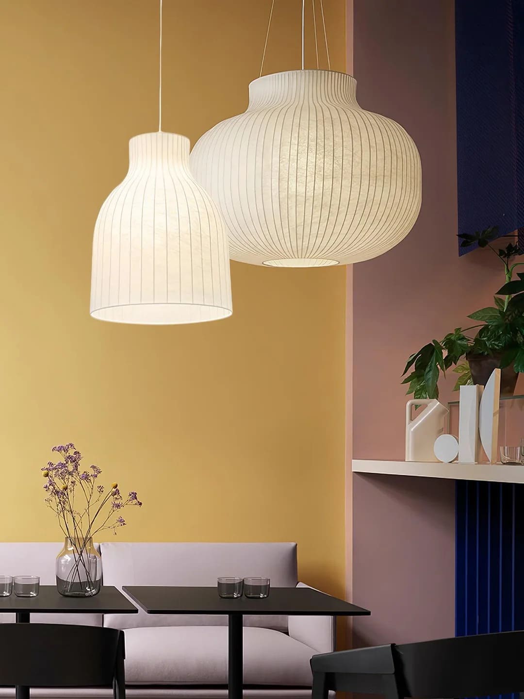 Minimalist Bulbous Pendant Light with Vertical Lines