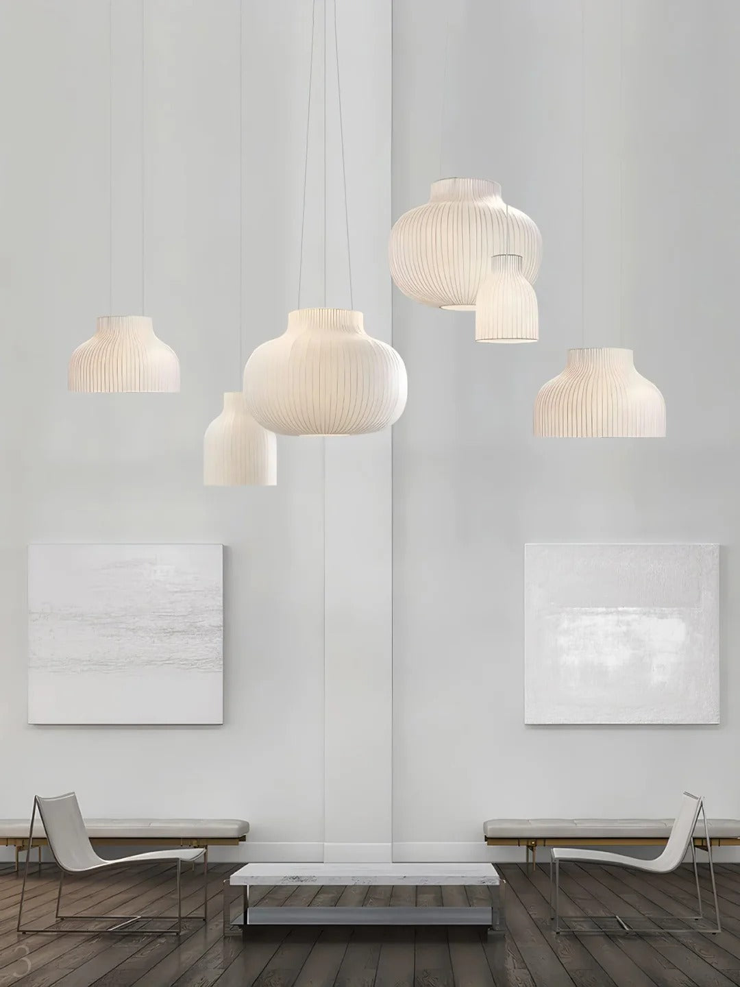 Minimalist Bulbous Pendant Light with Vertical Lines