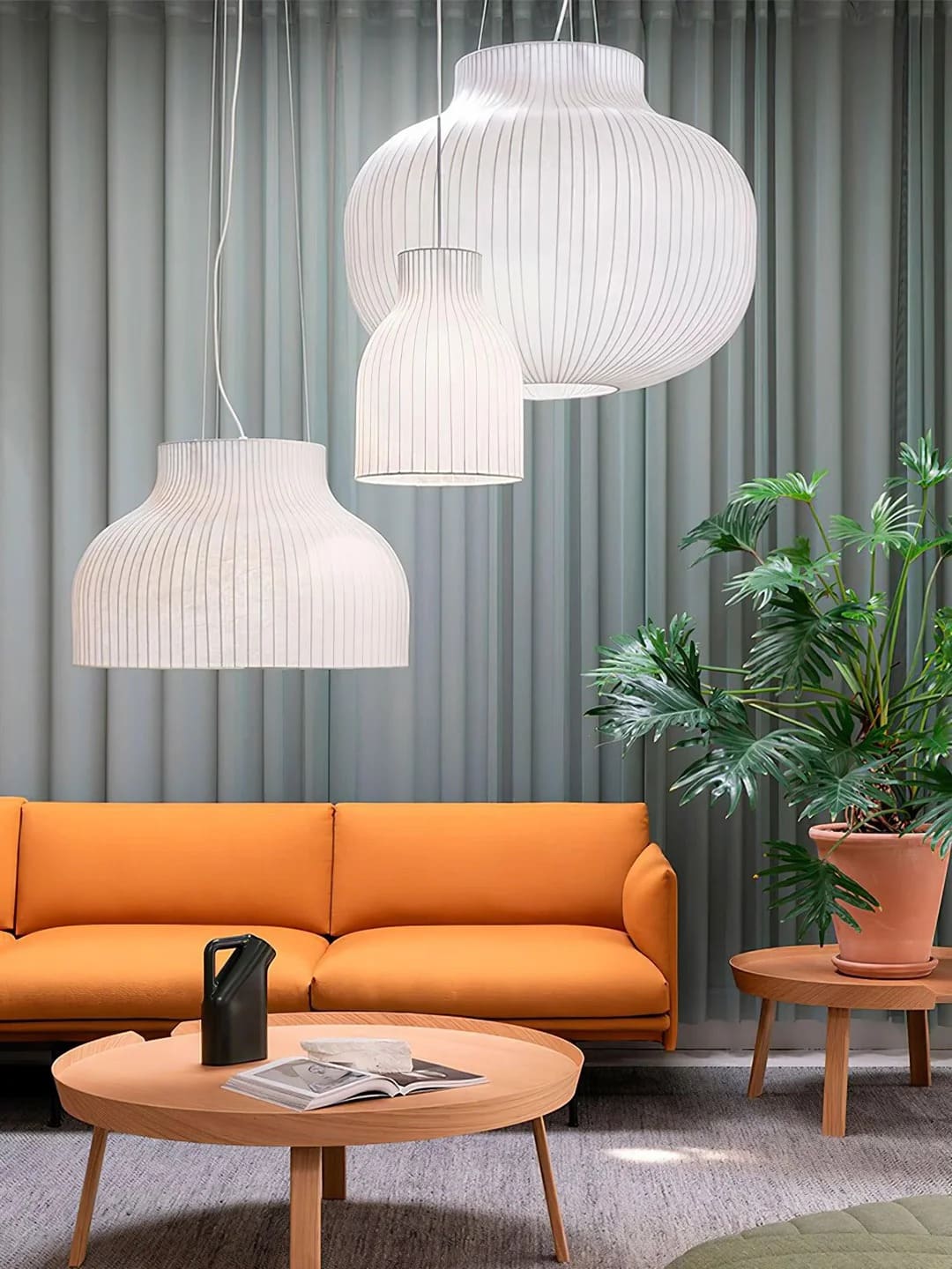 Minimalist Bulbous Pendant Light with Vertical Lines