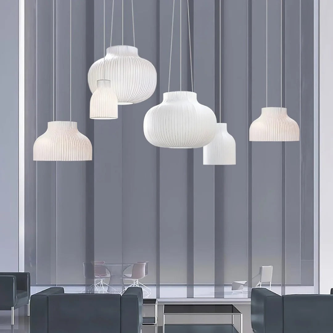 Minimalist Bulbous Pendant Light with Vertical Lines