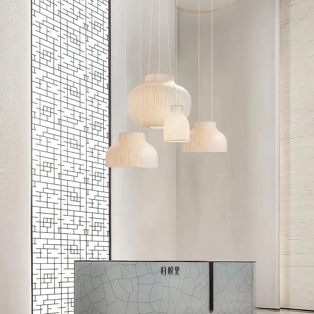 Minimalist Bulbous Pendant Light with Vertical Lines