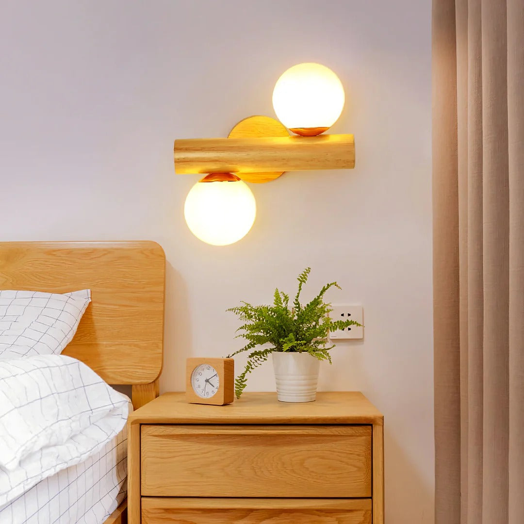 Modern Oak Double Ball Light