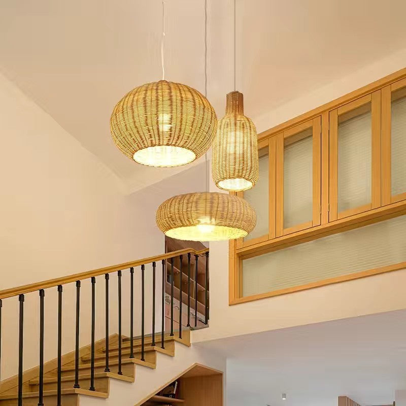 Boho Pendant Light with Interwoven Dome Design