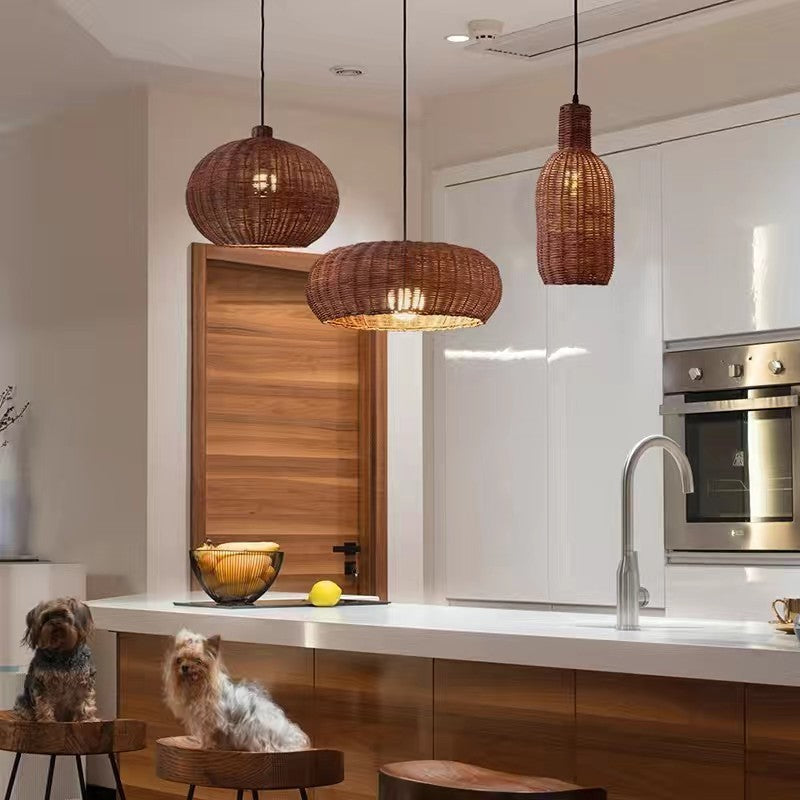 Boho Pendant Light with Interwoven Dome Design