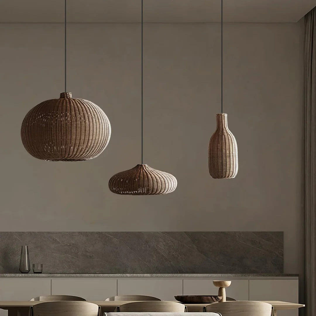 Boho Pendant Light with Interwoven Dome Design