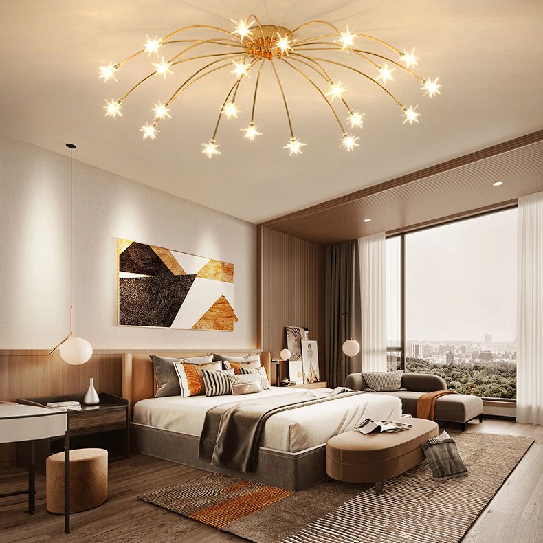 Modern Curved Star-Arm Semi-Flush Mount Light