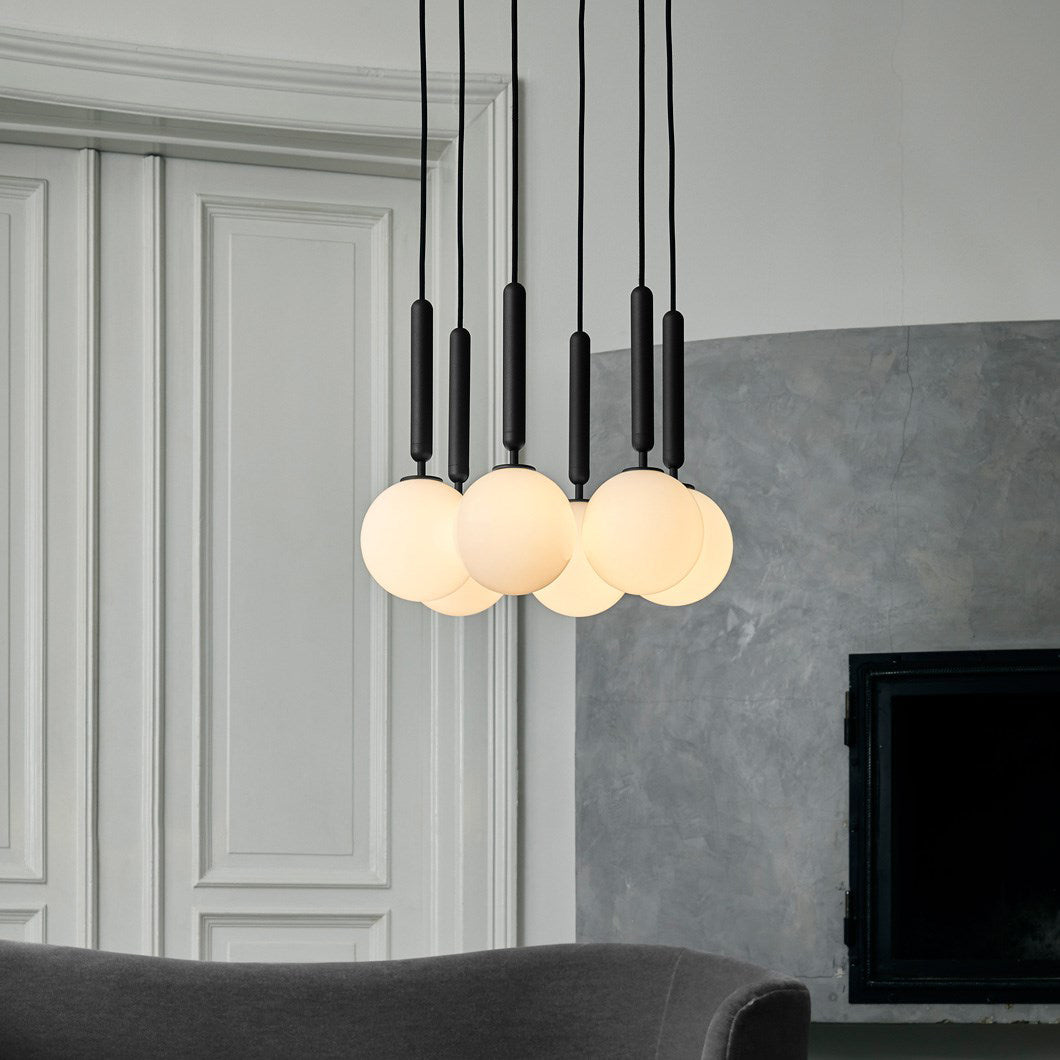 Scandinavian Pendant Lamp – Mouth-Blown Glass Spheres & Metal