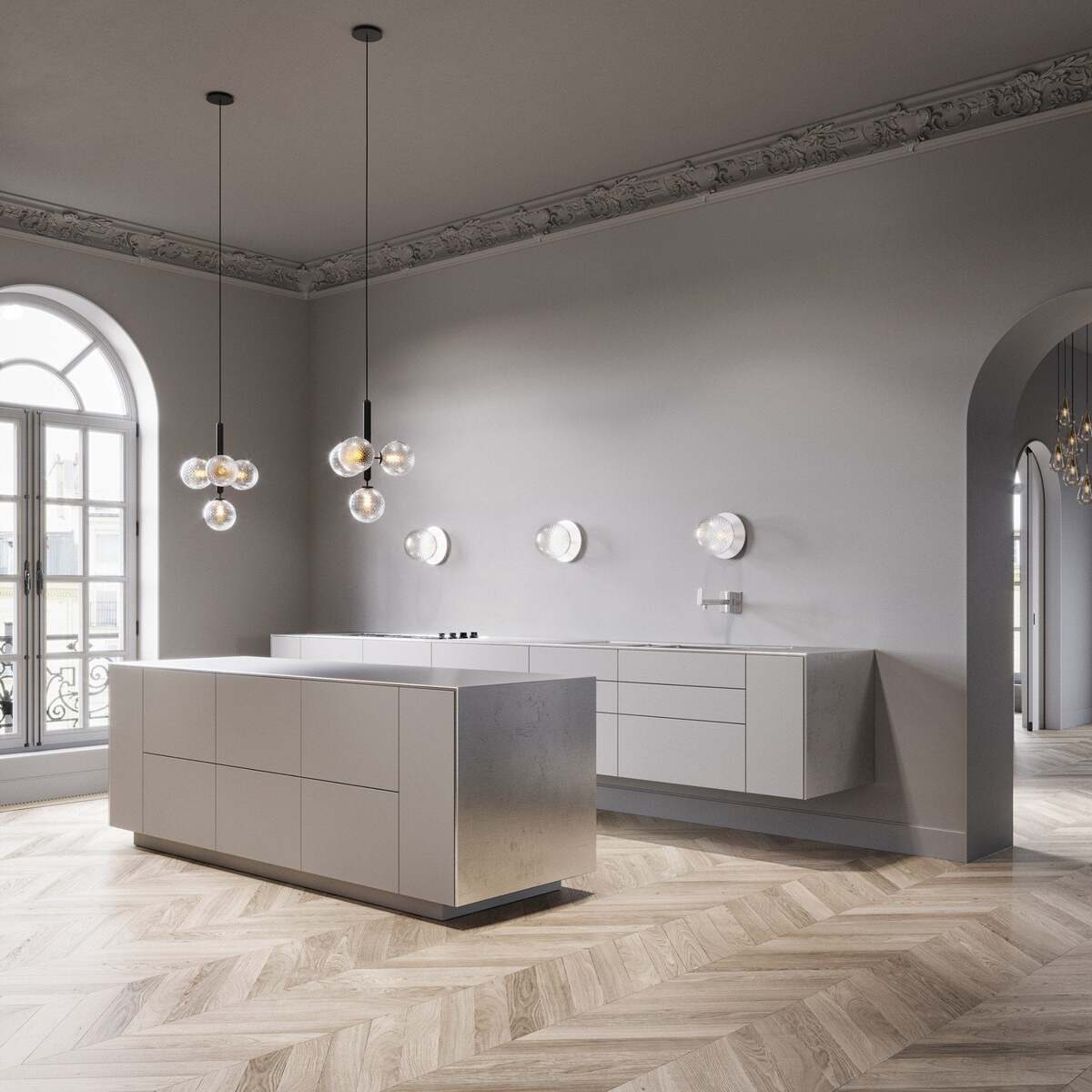 Scandinavian Pendant Lamp – Mouth-Blown Glass Spheres & Metal