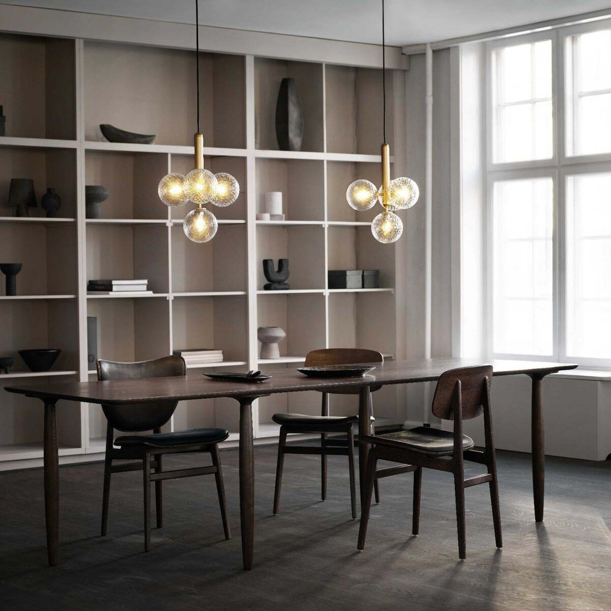 Scandinavian Pendant Lamp – Mouth-Blown Glass Spheres & Metal