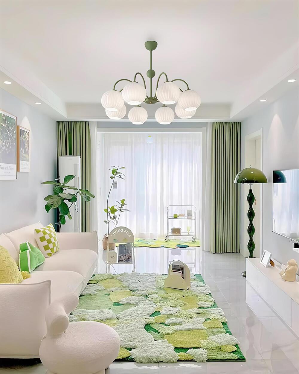 Mid-Century Modern Chandelier & Ribbed Glass Shades