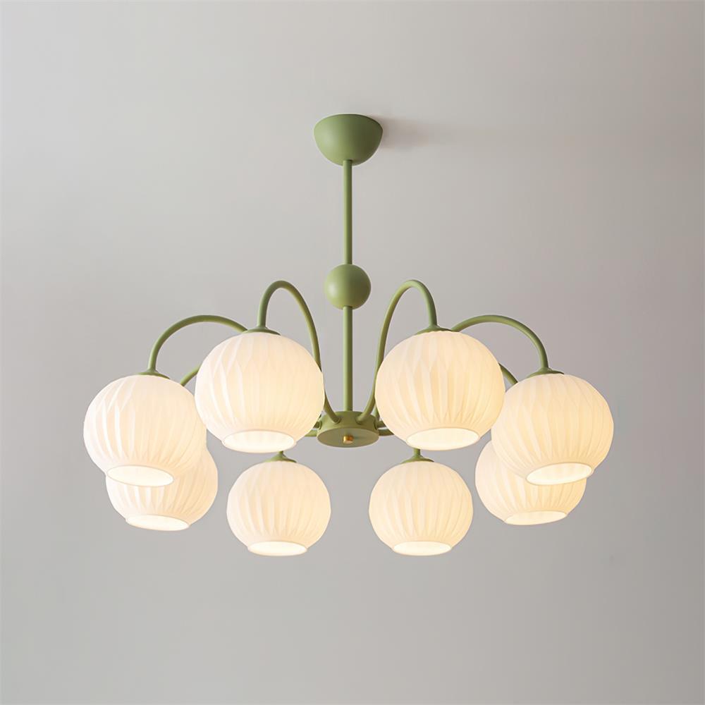 Mid-Century Modern Chandelier & Ribbed Glass Shades