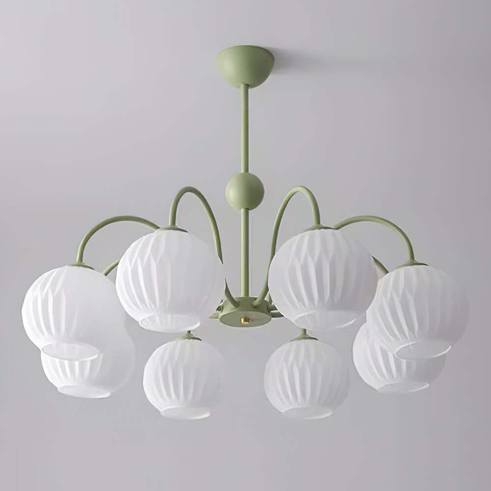 Mid-Century Modern Chandelier & Ribbed Glass Shades