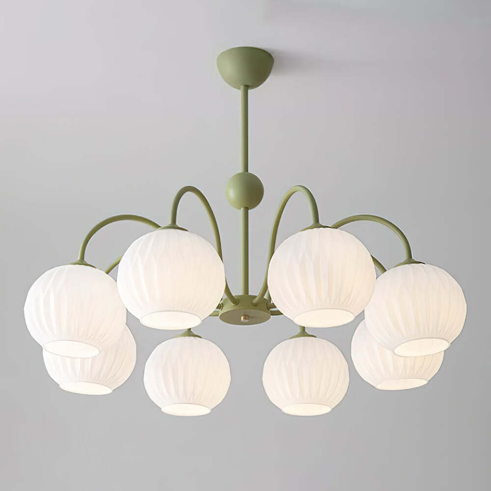 Mid-Century Modern Chandelier & Ribbed Glass Shades