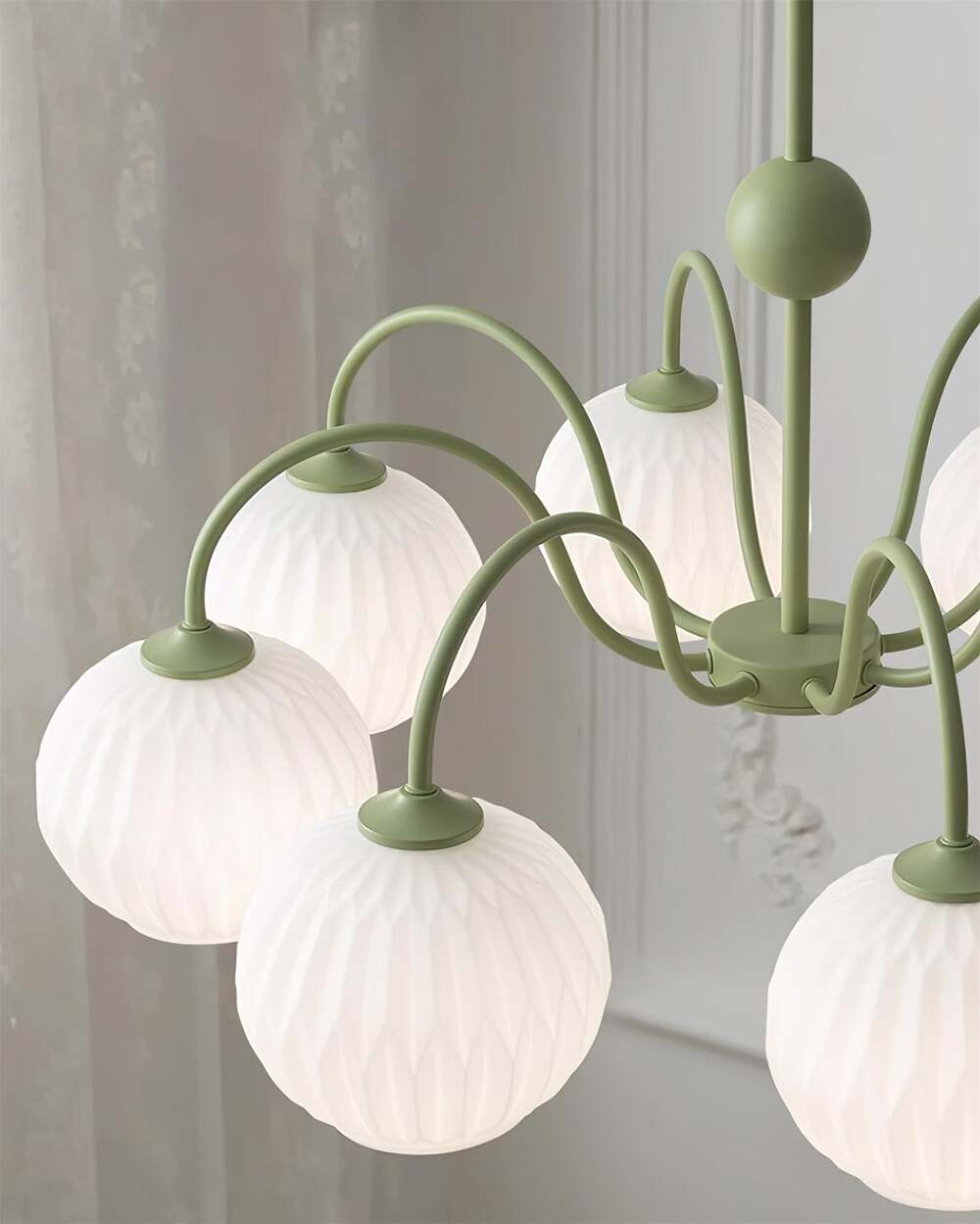 Mid-Century Modern Chandelier & Ribbed Glass Shades