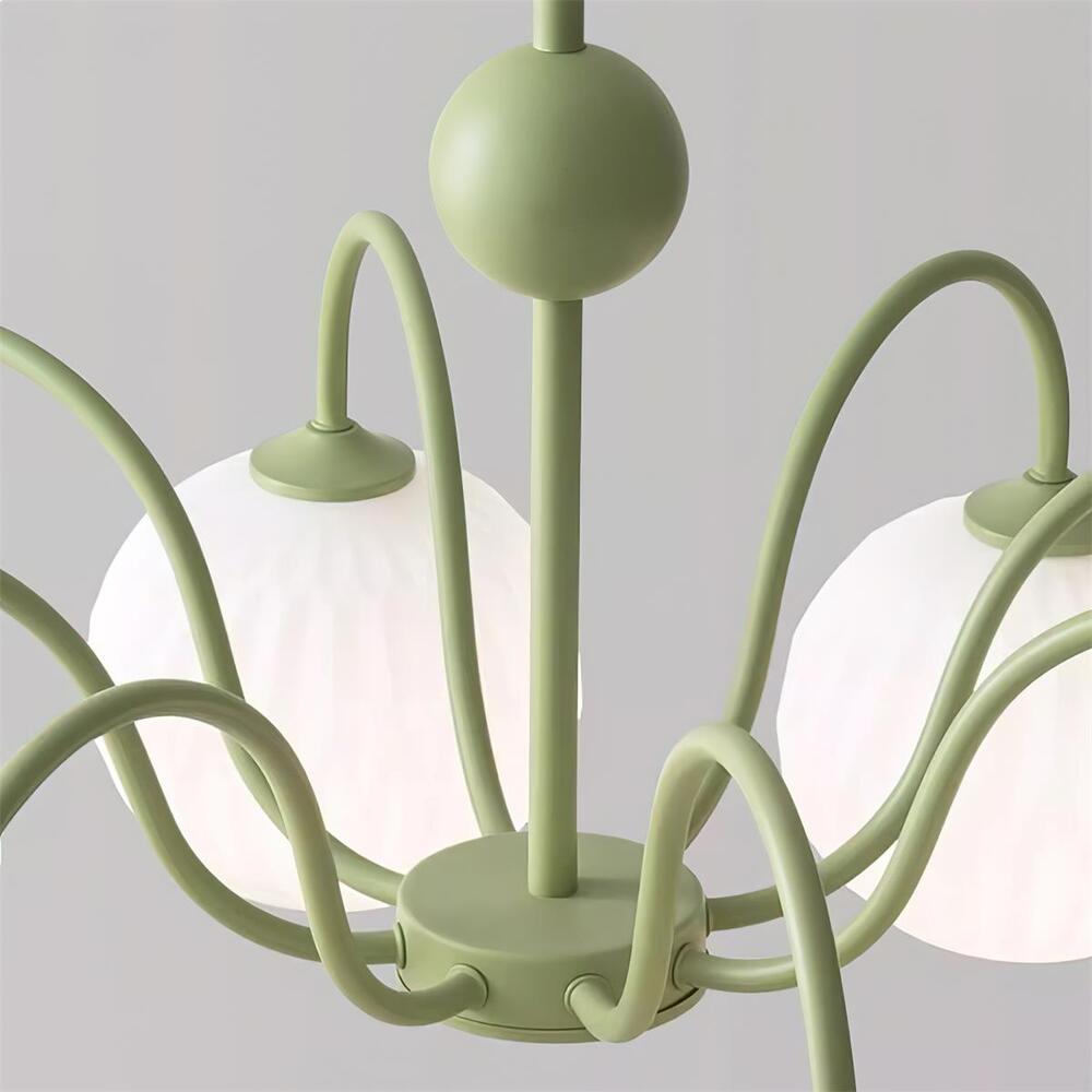 Mid-Century Modern Chandelier & Ribbed Glass Shades