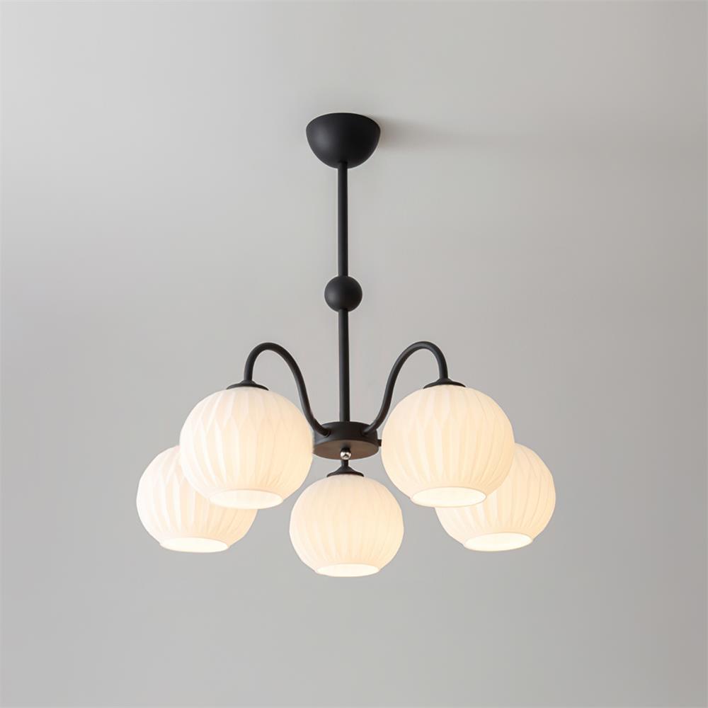 Mid-Century Modern Chandelier & Ribbed Glass Shades
