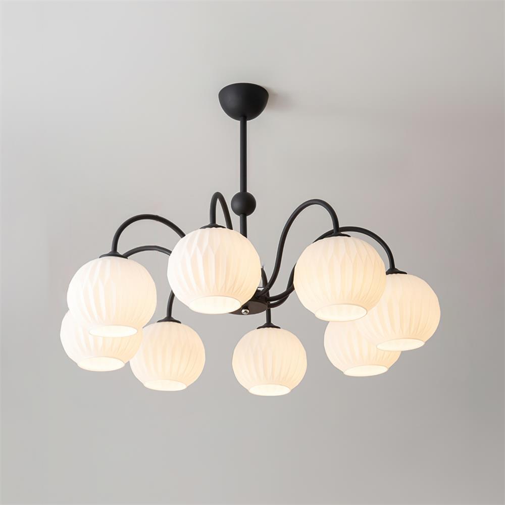 Mid-Century Modern Chandelier & Ribbed Glass Shades