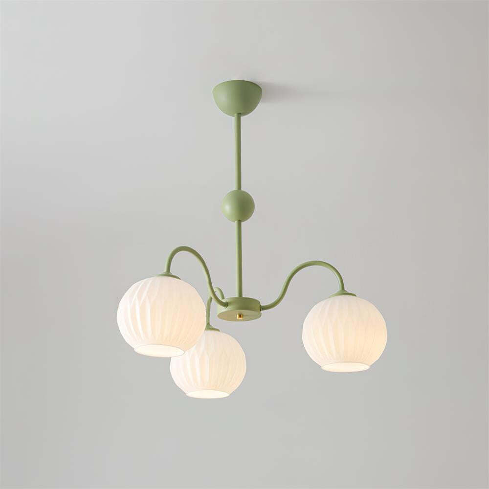 Mid-Century Modern Chandelier & Ribbed Glass Shades