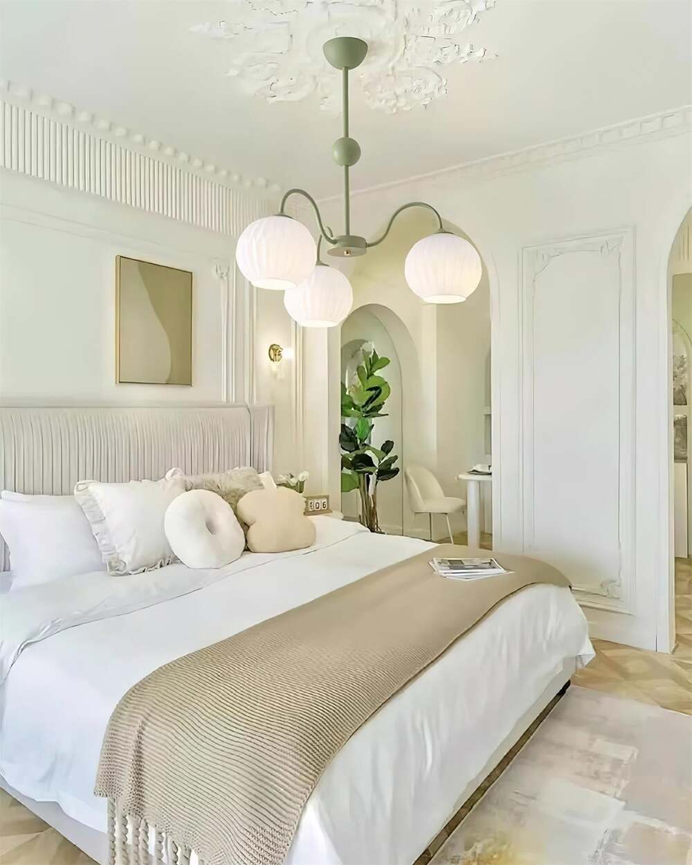 Mid-Century Modern Chandelier & Ribbed Glass Shades