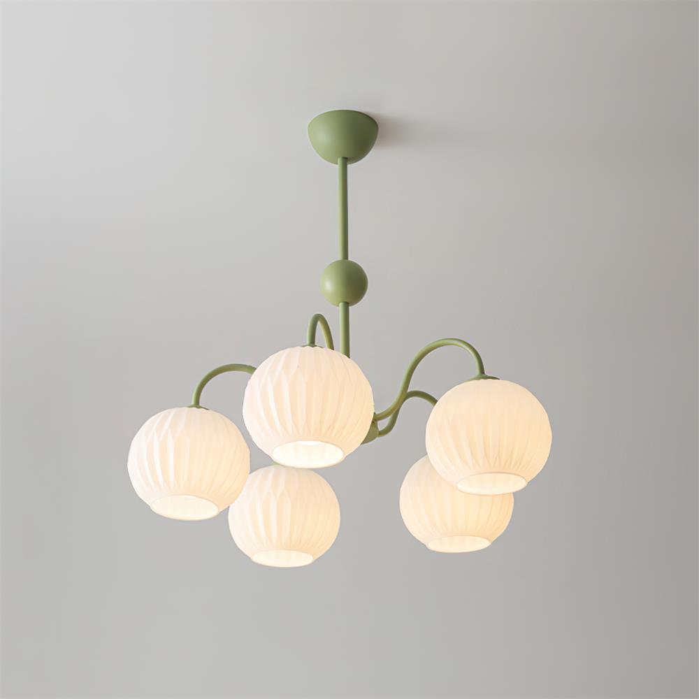 Mid-Century Modern Chandelier & Ribbed Glass Shades